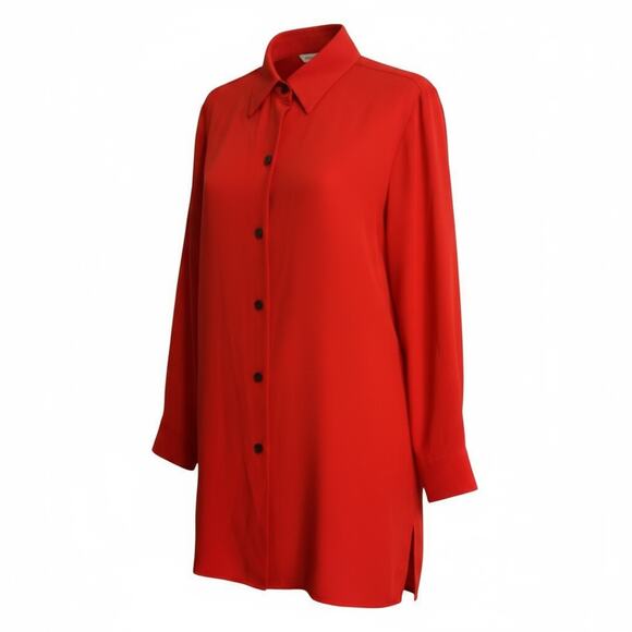 Linda Allard Ellen Tracy Red 100% Silk Button Front Tunic Dress Size 10 - Picture 8 of 14